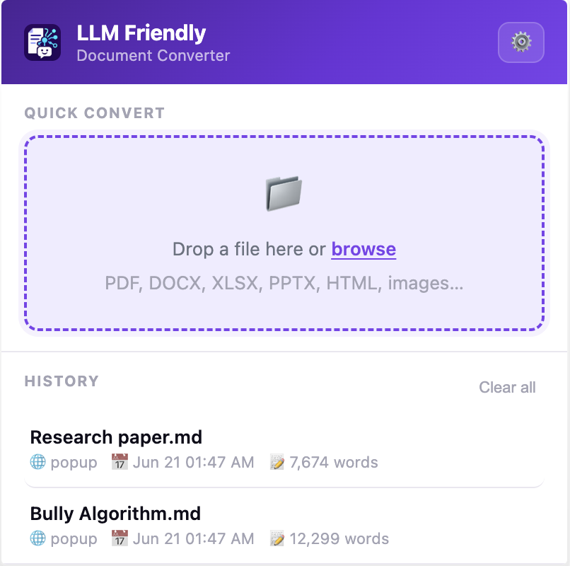 Extension popup