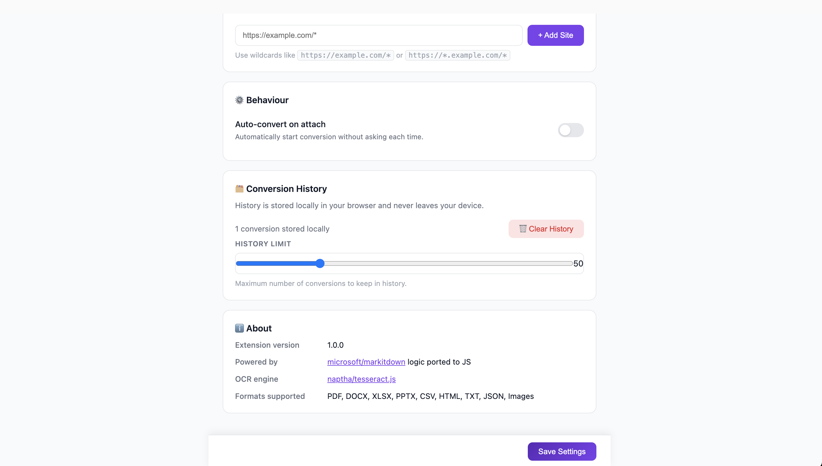 Settings — History